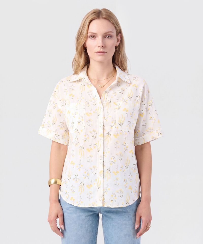 Camisa Manga Corta Con Doblez Para Mujer