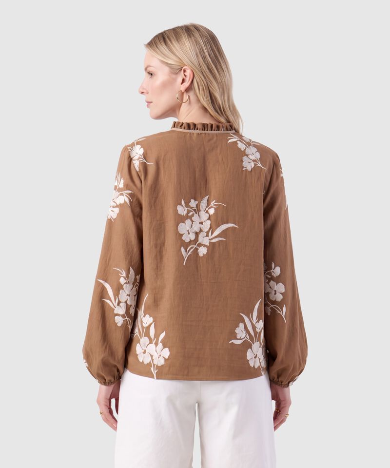 Blusa Con Cuello De Volantes Y Manga Globo