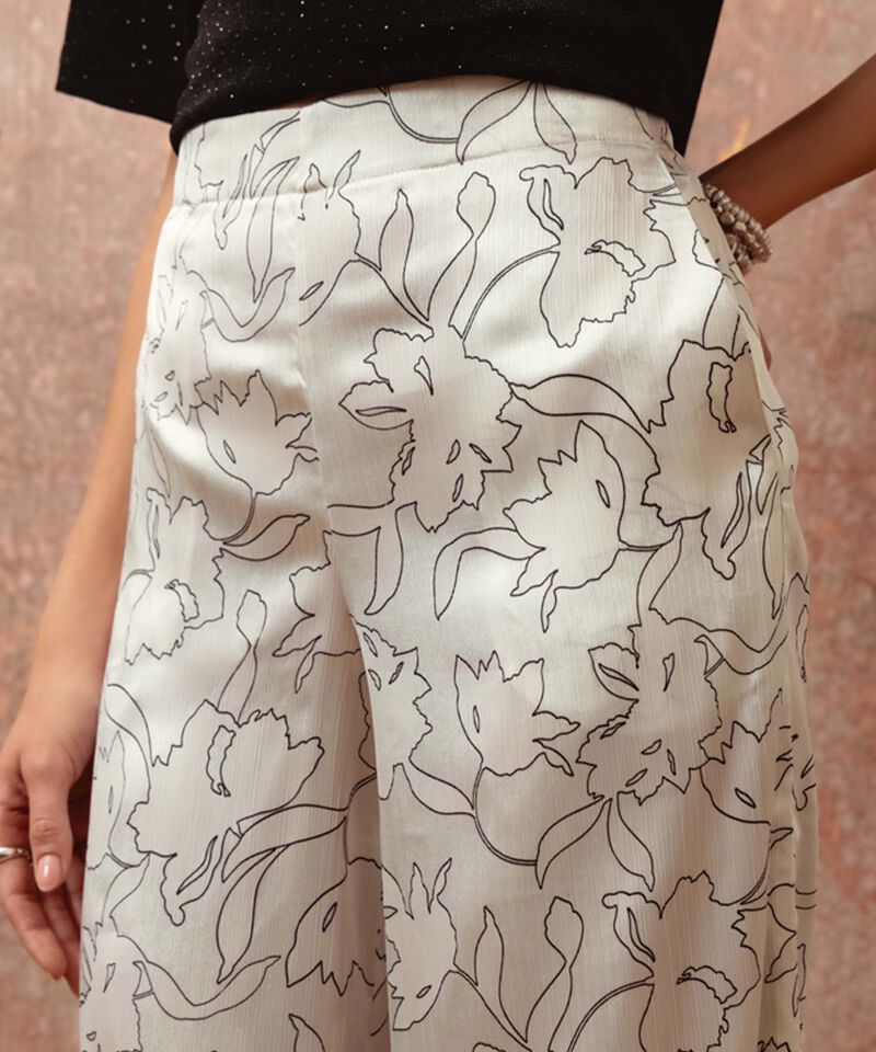 Pantalón Mujer Ancho Estampado Acabado Satín