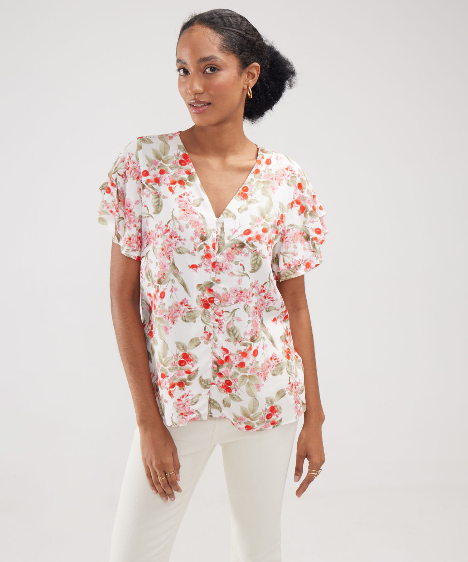 Blusa Estampada Con Mangas Tipo Gola
