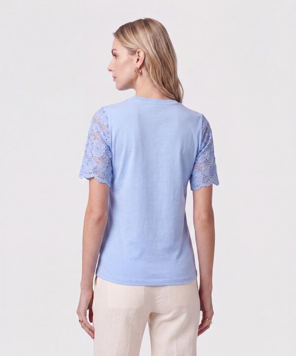 Camiseta Con Mangas De Encaje Para Mujer