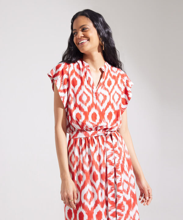 Vestido Estampado Manga Corta Midi