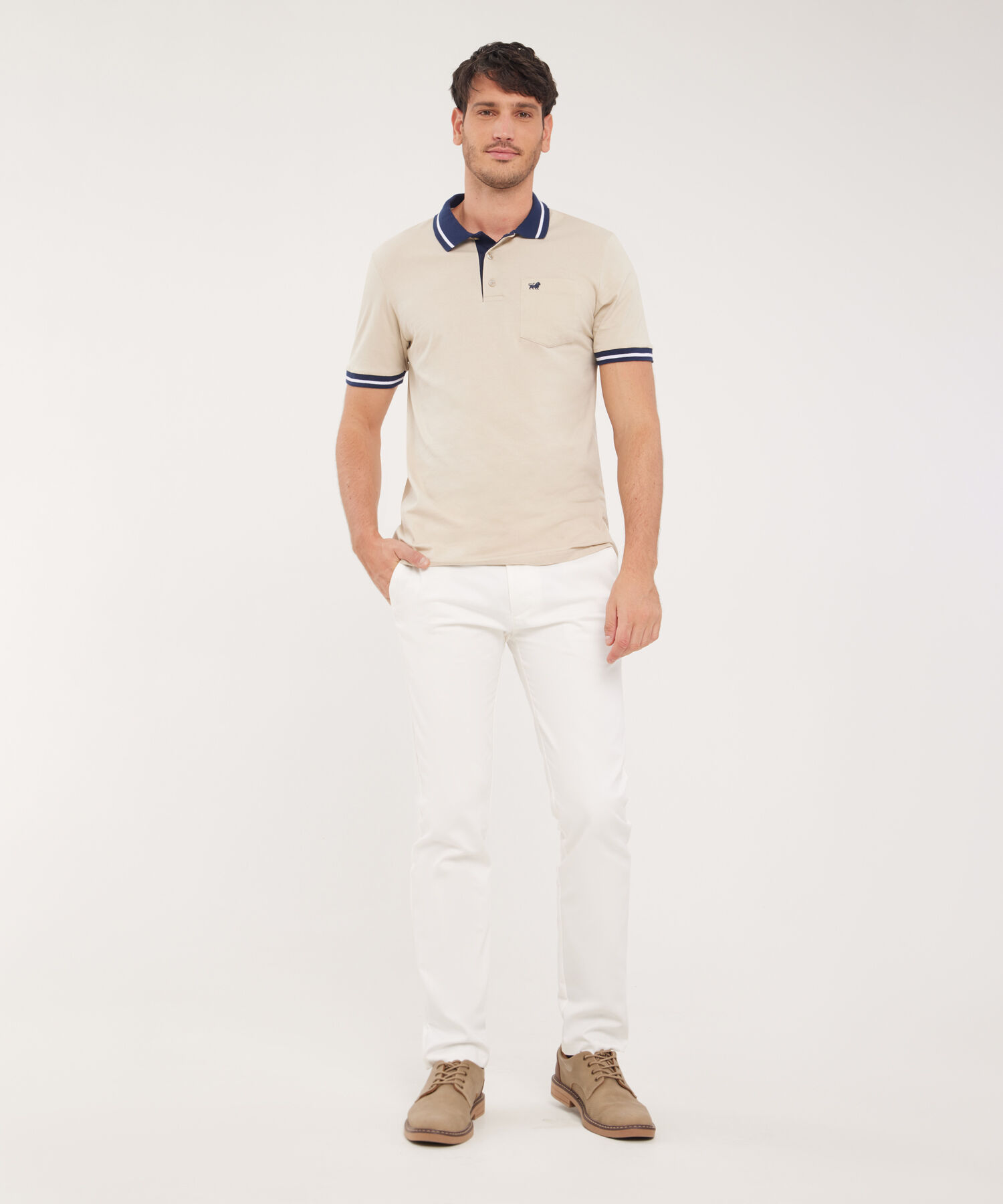 Polo Cuello Y Puños Tejidos, Jersey Unicolor, Regular ­Fit Con Bolsillo, Magia En El Caribe Linea Moda