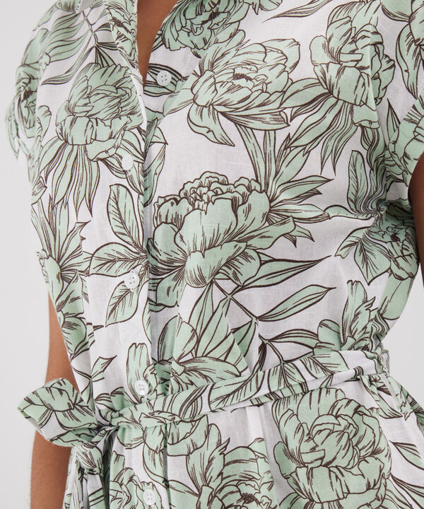 Vestido Camisero En Lino Estampado