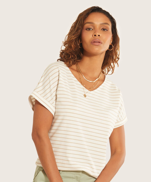 Camiseta Manga Corta Con Guardapolvo Cuello V Preteñida