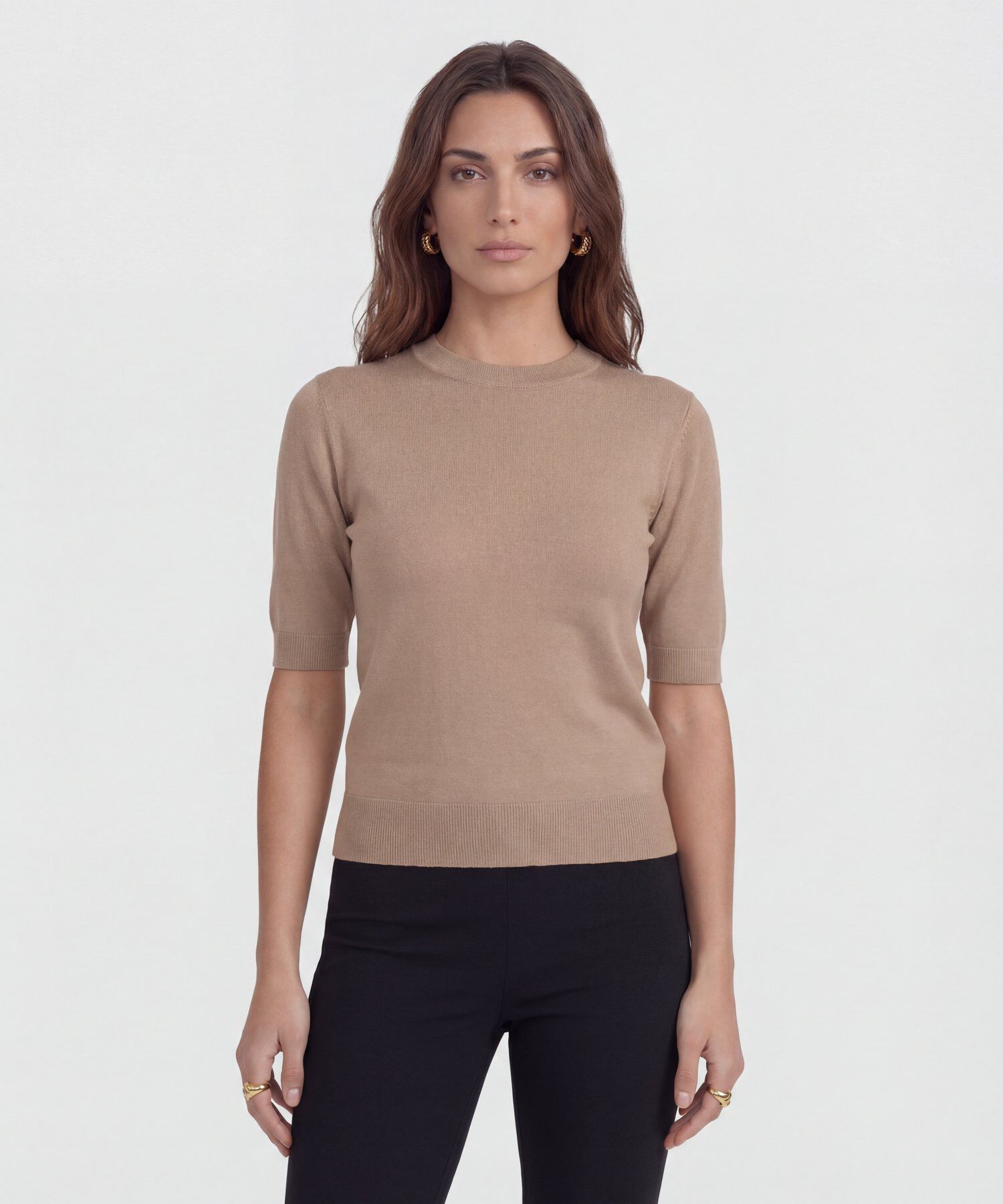 Camiseta Unicolor Manga Corta para Mujer