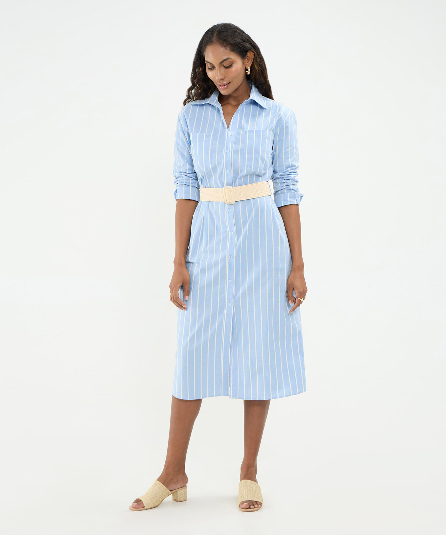 Vestido Camisero Manga Larga Para Mujer