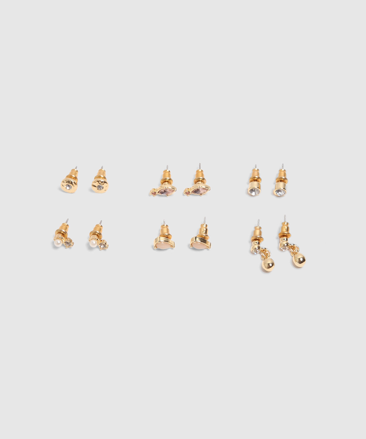 Set X6 Aretes Dorados Con Piedras Y Perlas 