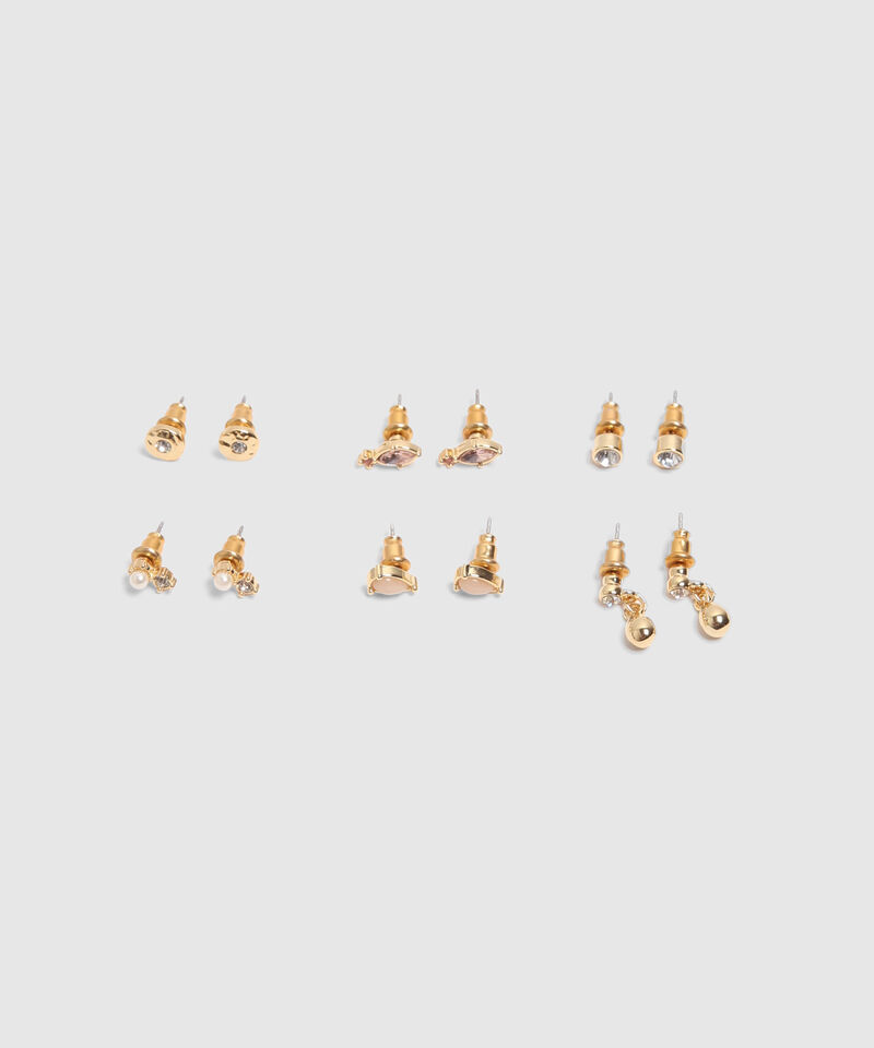 Set X6 Aretes Dorados Con Piedras Y Perlas 