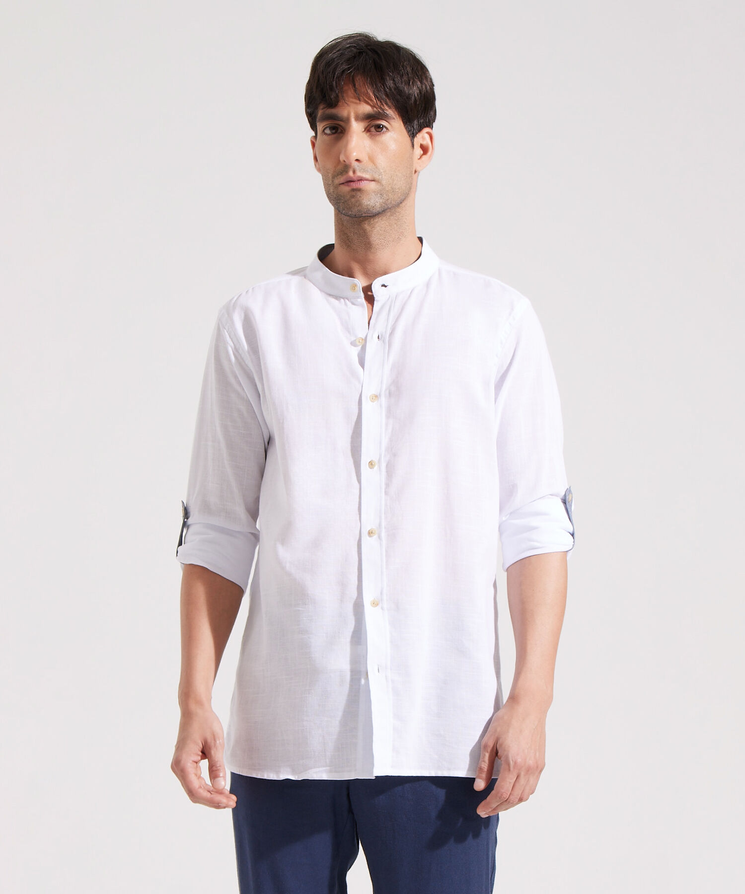 Camisa Manga Larga con Cuello Mao