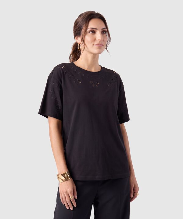 Camiseta Con Bordado Calado Para Mujer image number null