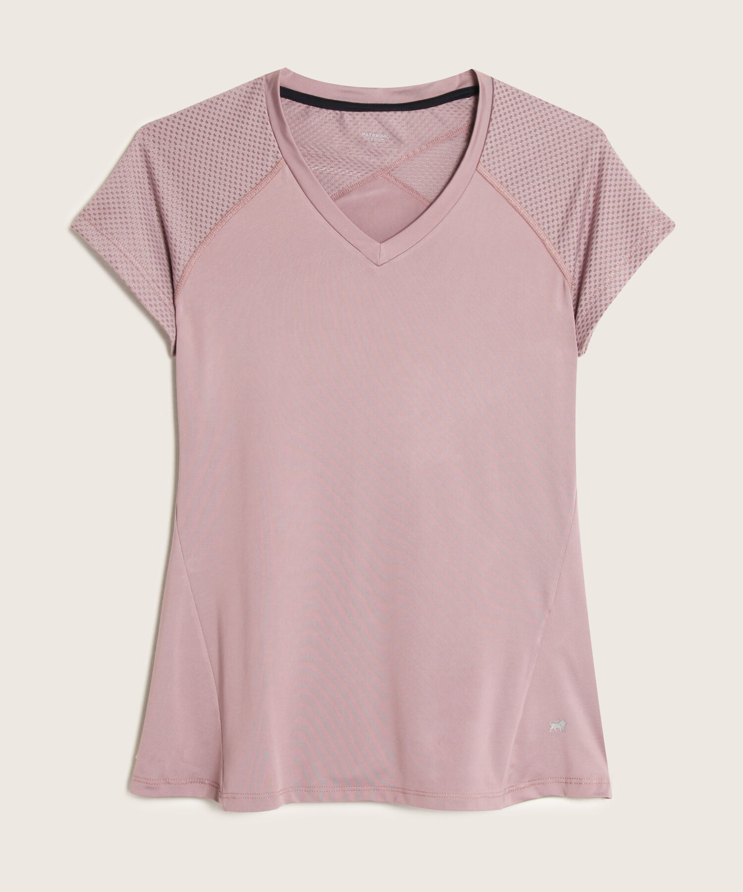 Camiseta Para Mujer, Cuello En V, Manga Corta, Con Detalles Tipo Malla