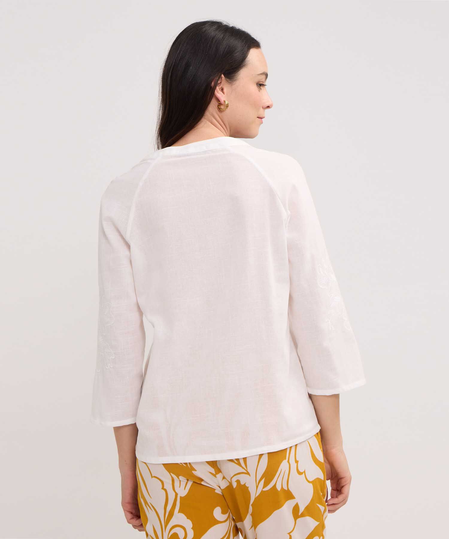Blusa Manga 3/4 A Con Bordado En Mangas