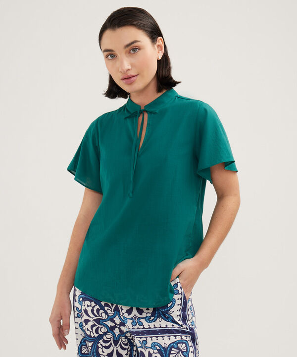 Blusa Unicolor, Manga Corta Con Bolero