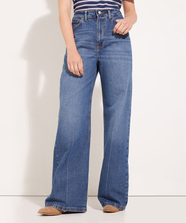 Jean Wide Leg Azul Oscuro Con Laser En Quiebre