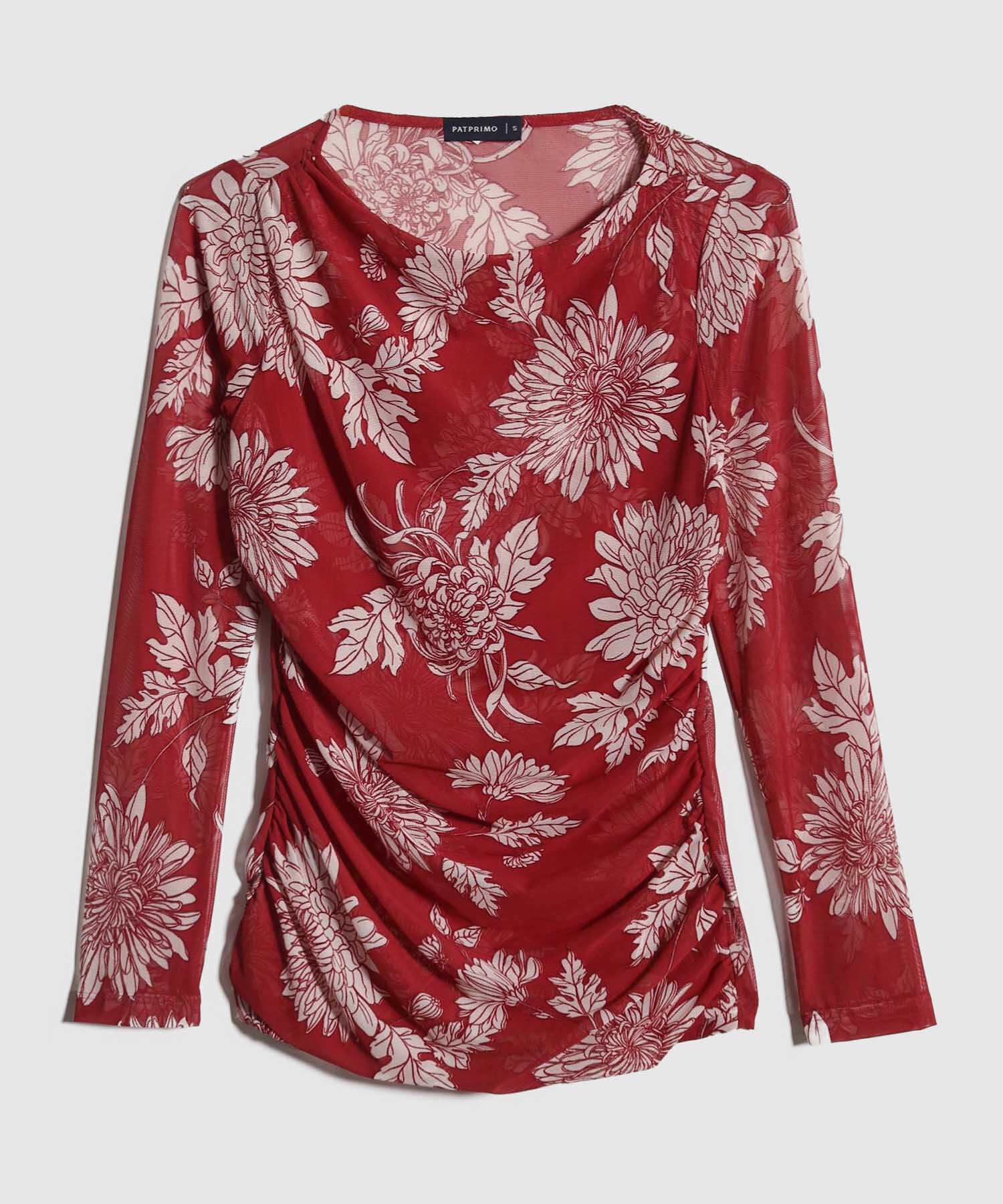 Camiseta Manga 3/4 Estampada, Cuello Redondo