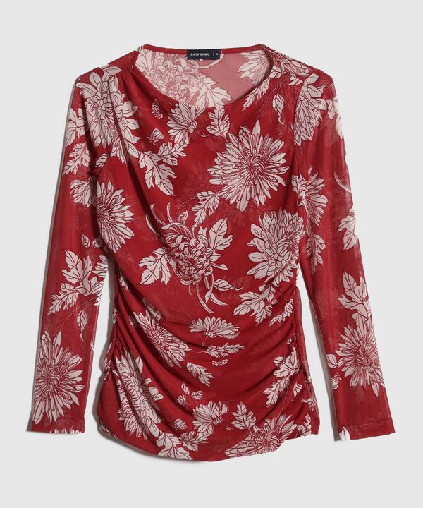 Camiseta Manga 3/4 Estampada, Cuello Redondo