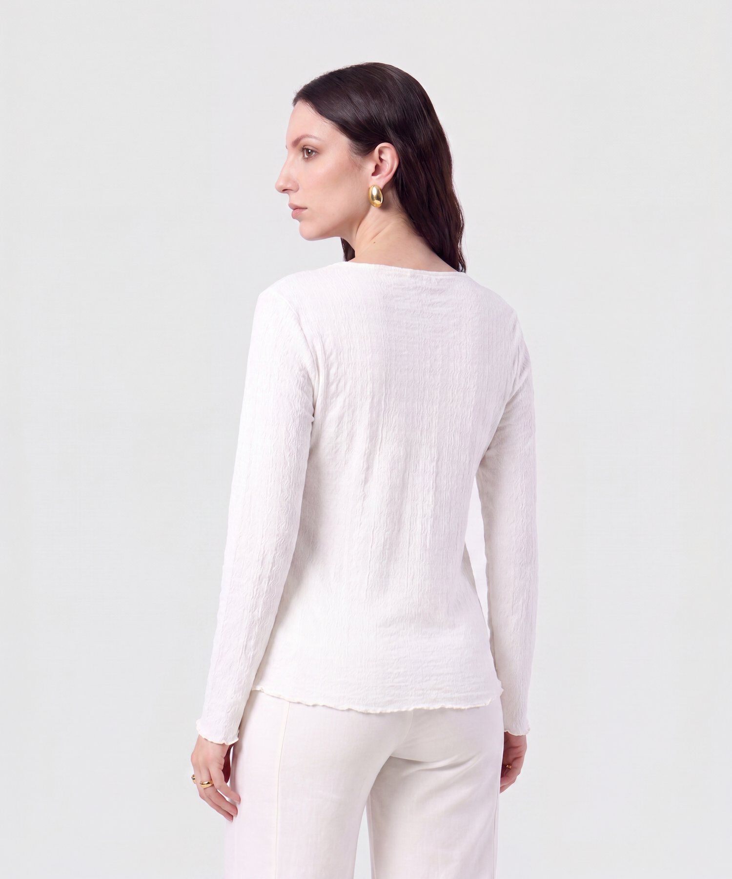 Camiseta Manga Larga Con Botones Para Mujer