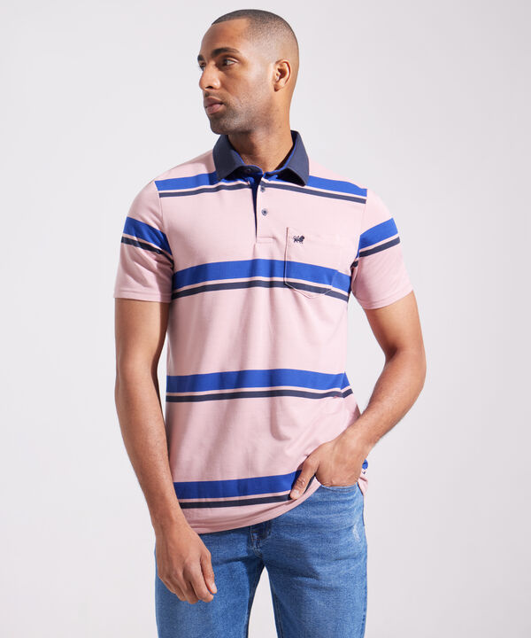 Polo Cuello Duro Unicolor, Banda Y Pechera Interna En Contraste, Con Bolsillo