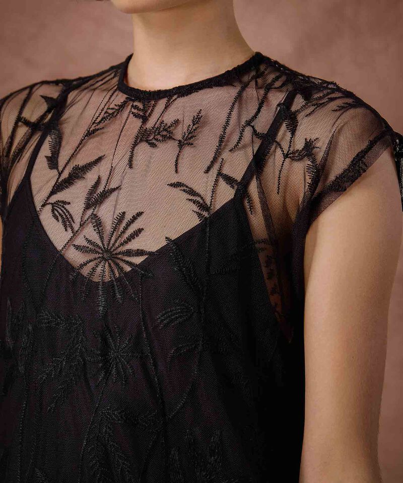 Vestido Corto Mujer Encaje Bordado Transparente