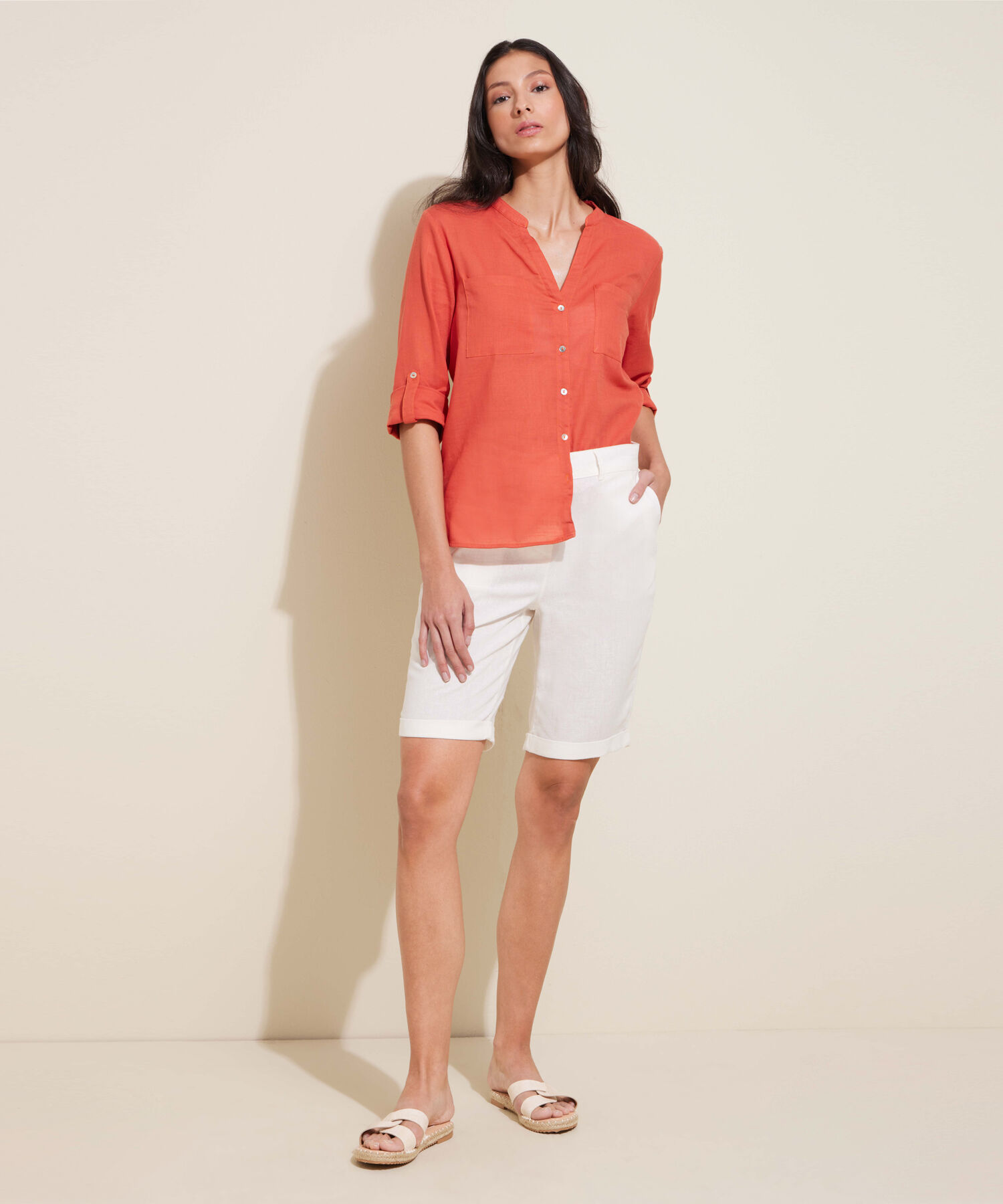 Bermuda Larga Unicolor En Lino