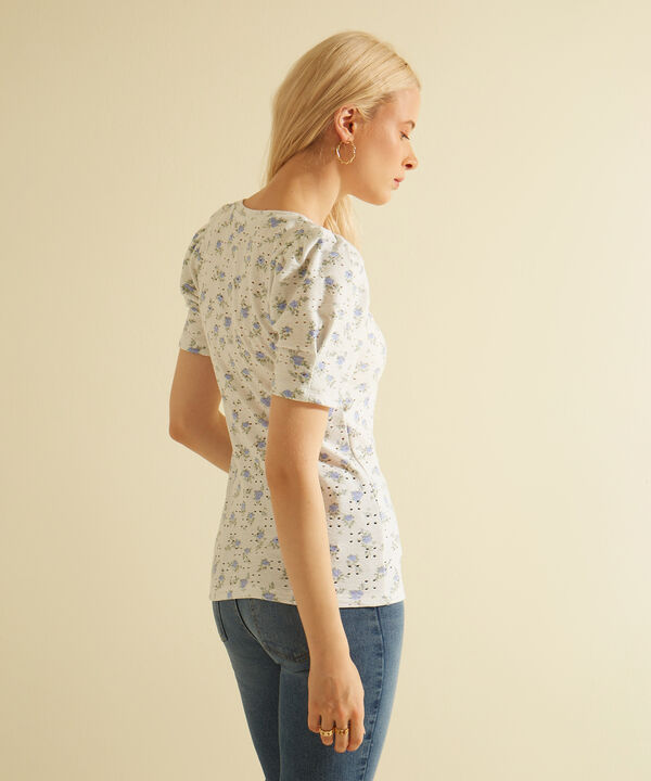 Camiseta Estampada Textura, Cuello Redondo, Manga 3/4 Bombacha