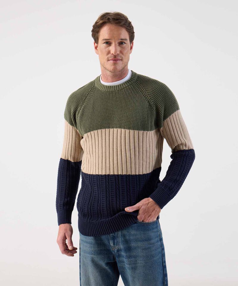 Buzo de Punto Grueso para Hombre con Diseño de Bloques