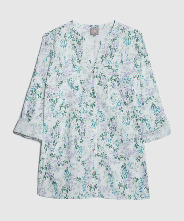 Blusa Estampada, Manga Larga Con Charretera