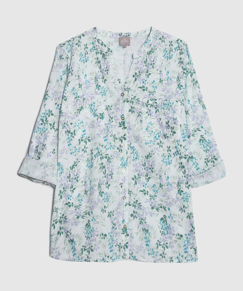 Blusa Estampada, Manga Larga Con Charretera