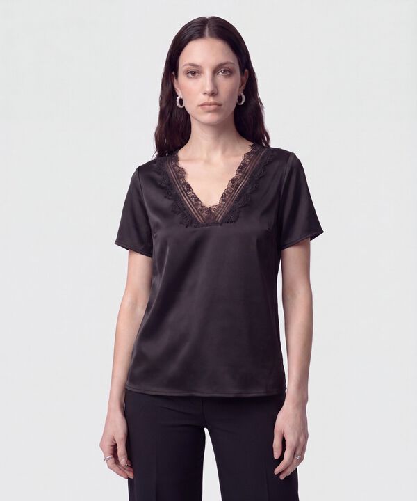 Blusa Unicolor con Encaje Mujer