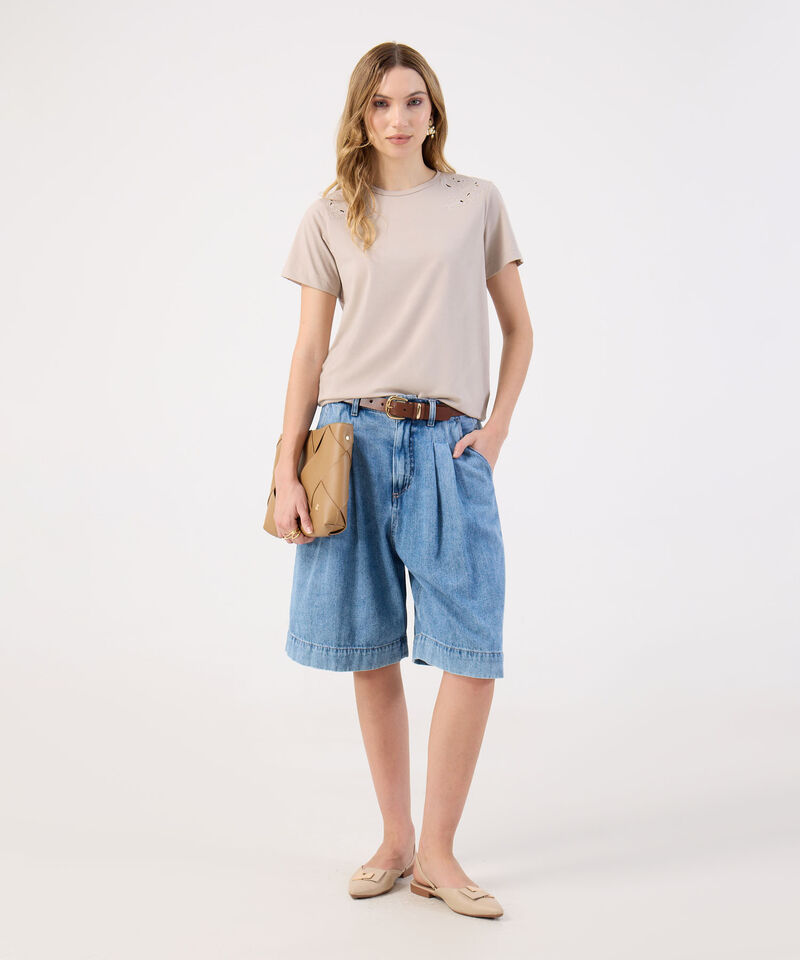 Camiseta Para Mujer Manga Corta Textura Floral En Hombros