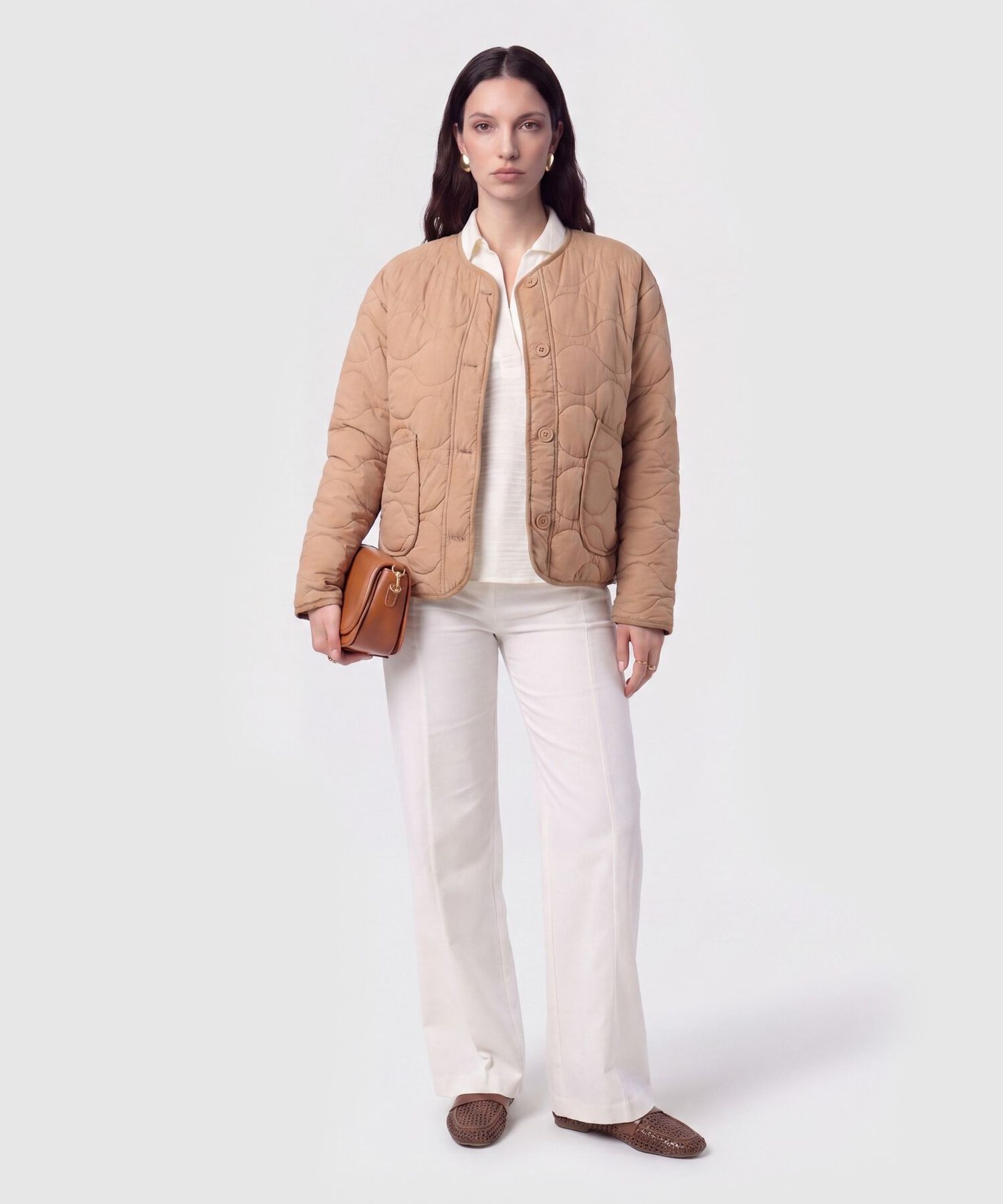 Chaqueta Acolchada Cuello Redondo Para Mujer