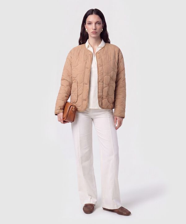 Chaqueta Acolchada Cuello Redondo Para Mujer