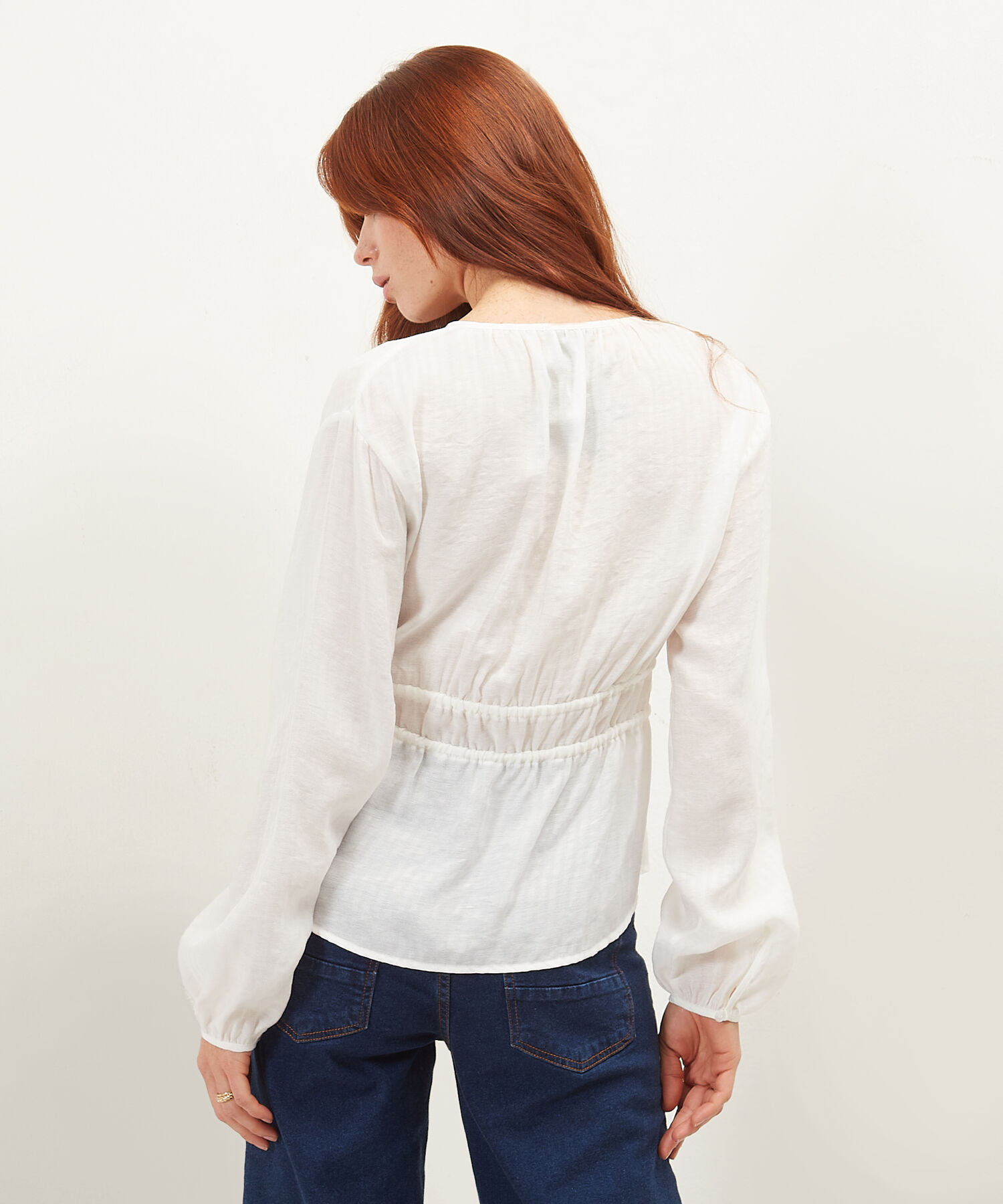 Blusa Encauchada Manga Larga Unicolor