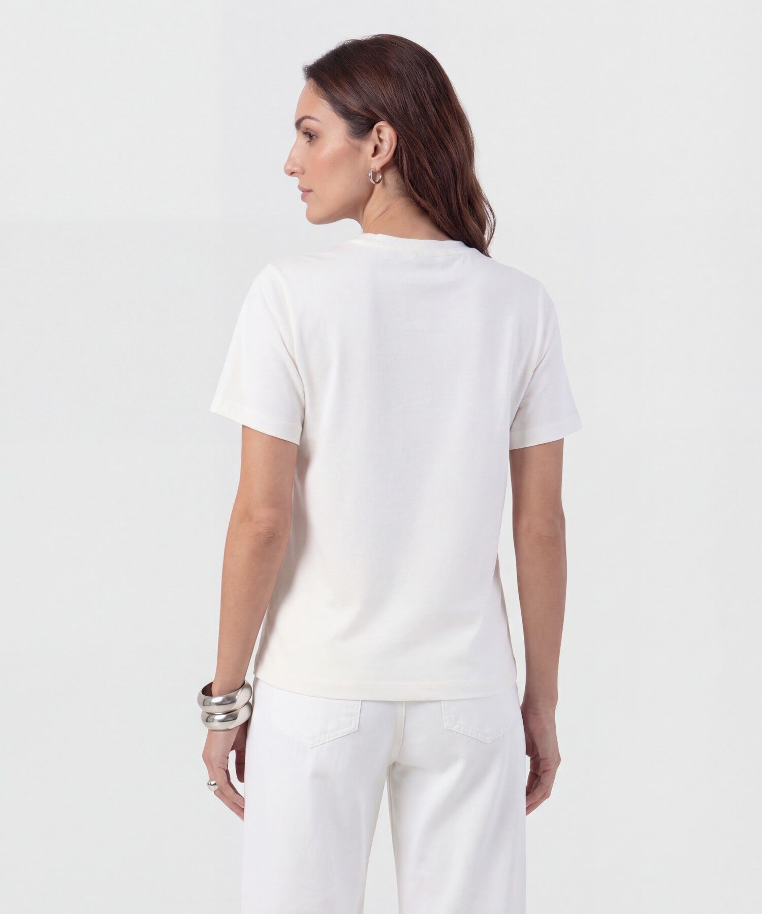 Camiseta Cuello Redondo Con Apliques Mujer