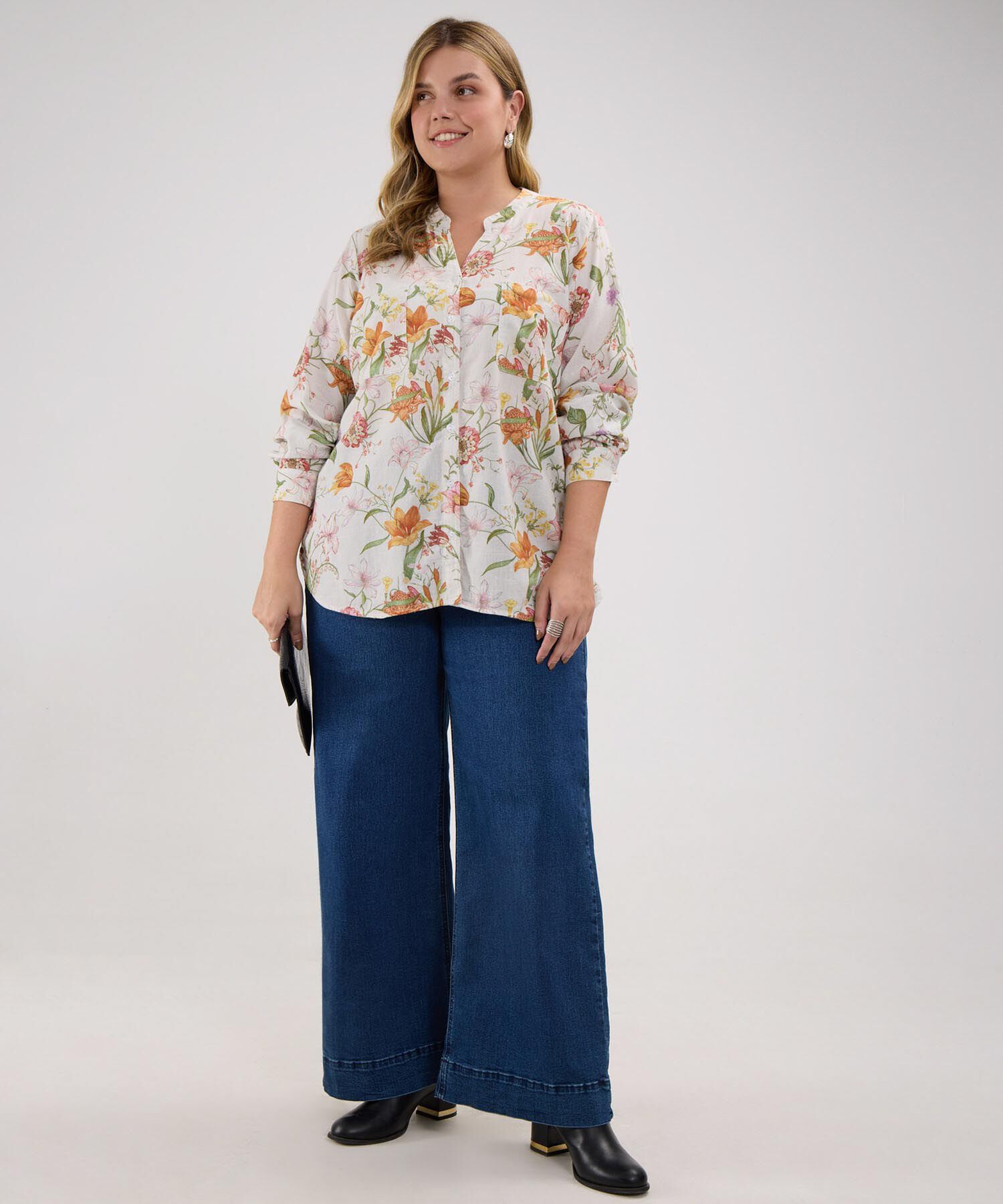 Blusa Estampada, Manga Larga Con Charretera