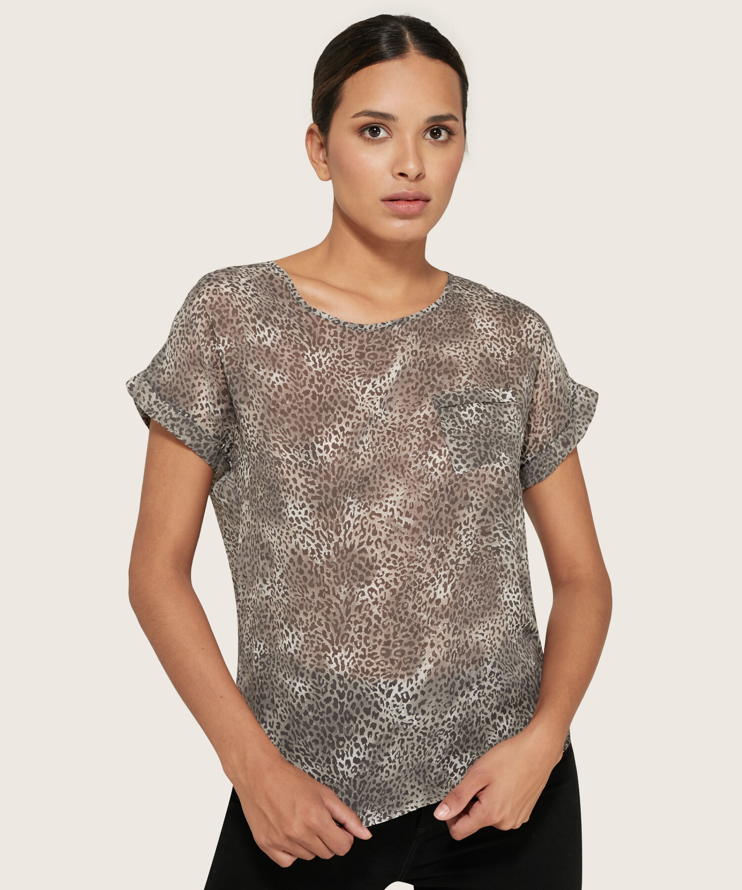 Blusa Estampada Manga Corrida Con Guardapolvo