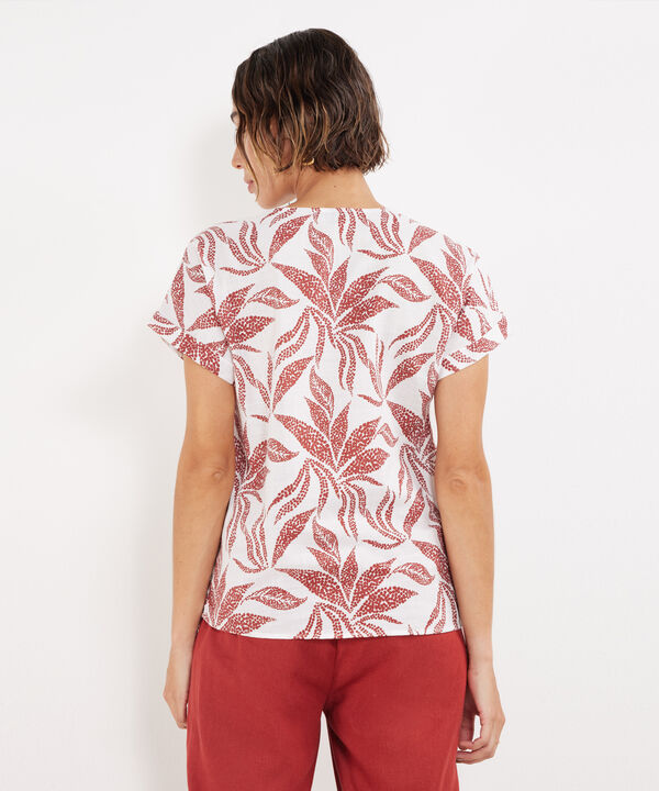 Blusa Manga Corta Con Guardapolvo  En Lino Estampada