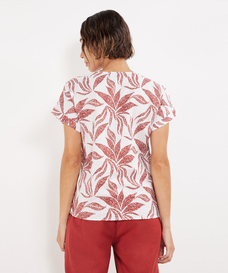 Blusa Manga Corta Con Guardapolvo  En Lino Estampada