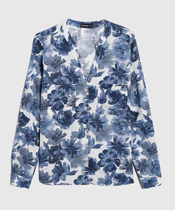 Blusa Manga Larga Estampada En Lino