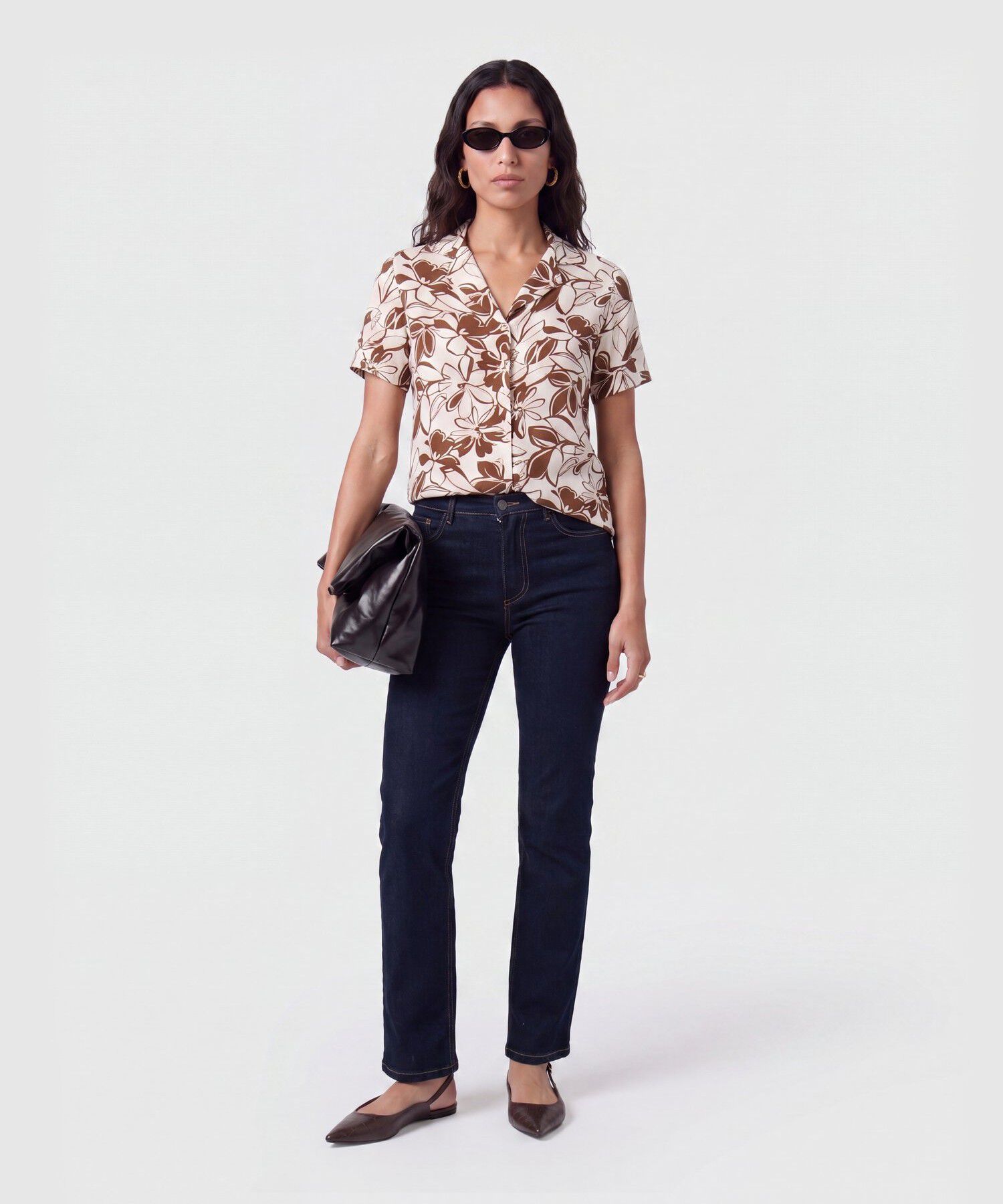 Camisa Manga Corta Cuello Camisero Para Mujer