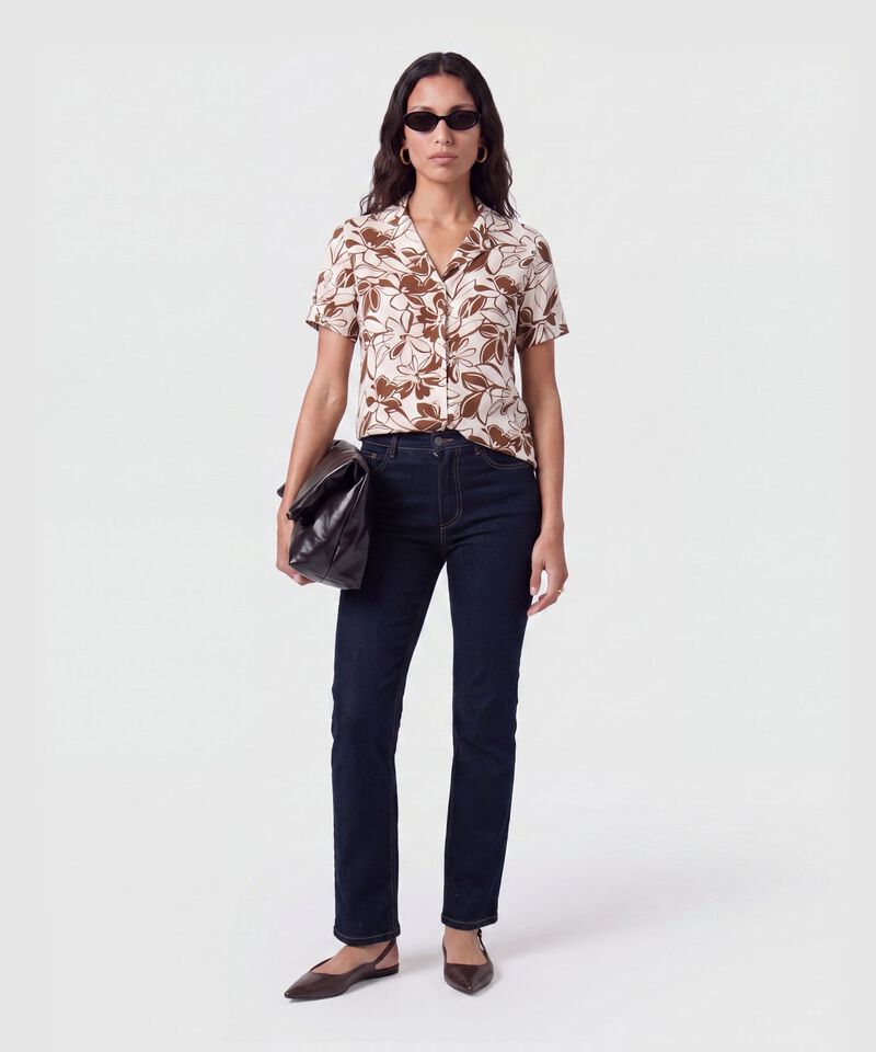 Camisa Manga Corta Cuello Camisero Para Mujer