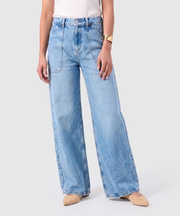 Jean Wide Leg Mujer con Bolsillos Frontales image number null