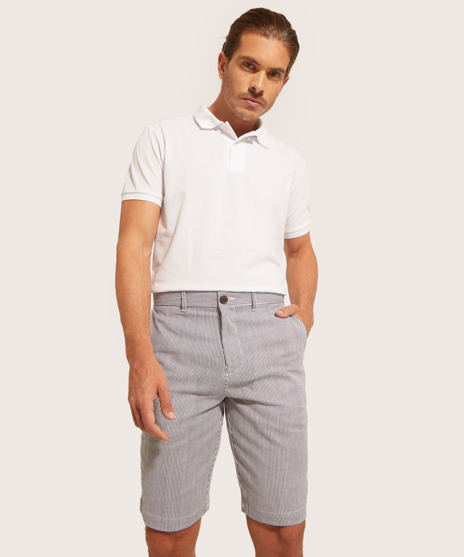 Bermuda B&aacute;sica Mezcla De Lino Estampado