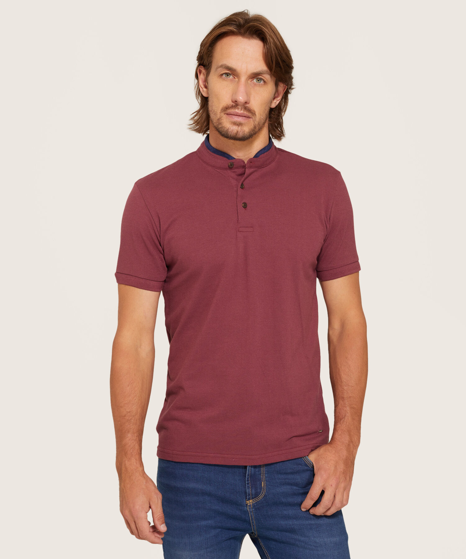 Polo Unicolor Cuello Mao Para Hombre