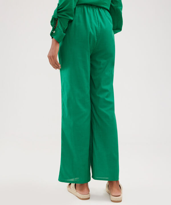 Pantalon Unicolor Bota Recta En Lino