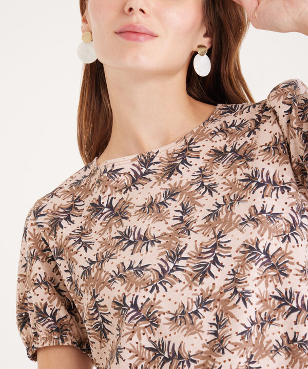 Camiseta Estampada Manga Corta Con Cabeza De Manga Bombacha, Cuello Redondo