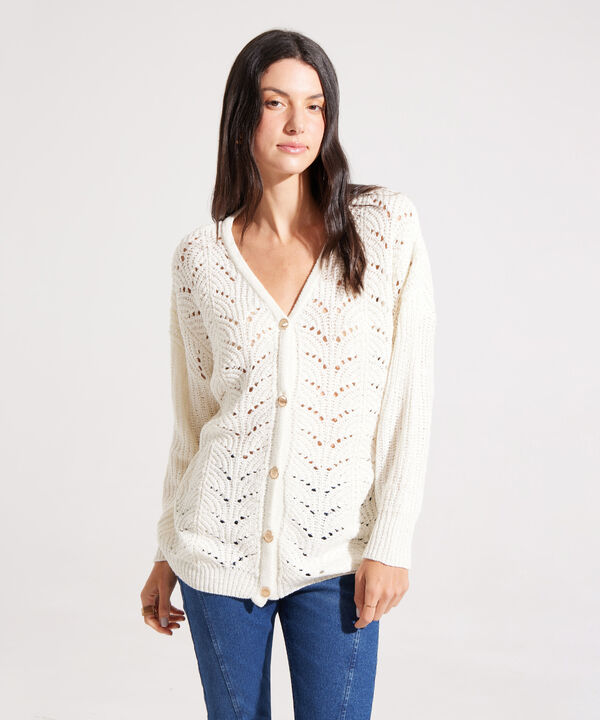 Saco Manga Larga Tipo Cardigan Con Lurex
