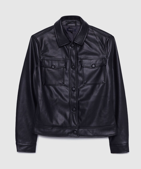 Chaqueta De Pu Con Bolsillos De Tapa