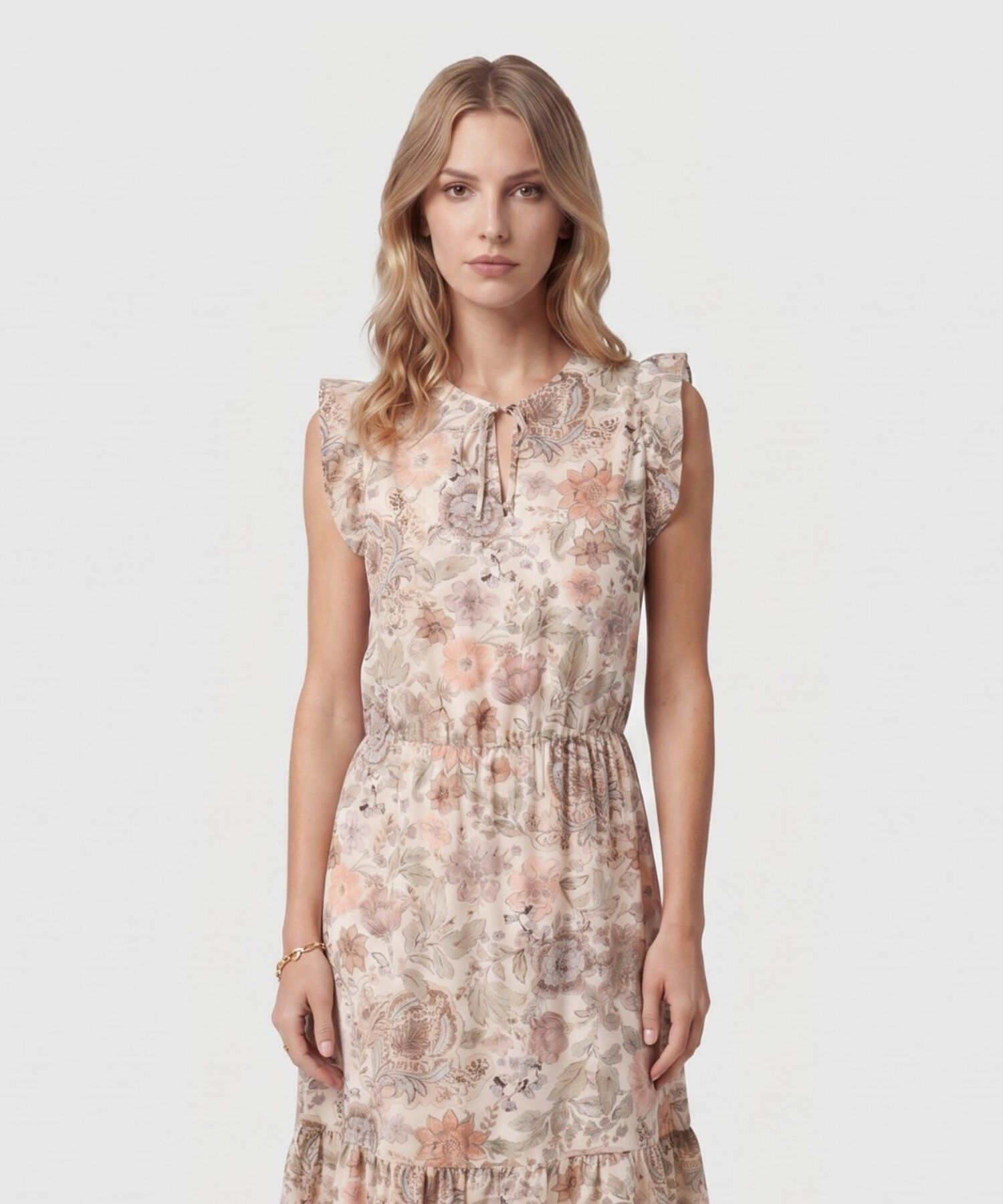 Vestido Largo Estampado Con Volantes Para Mujer